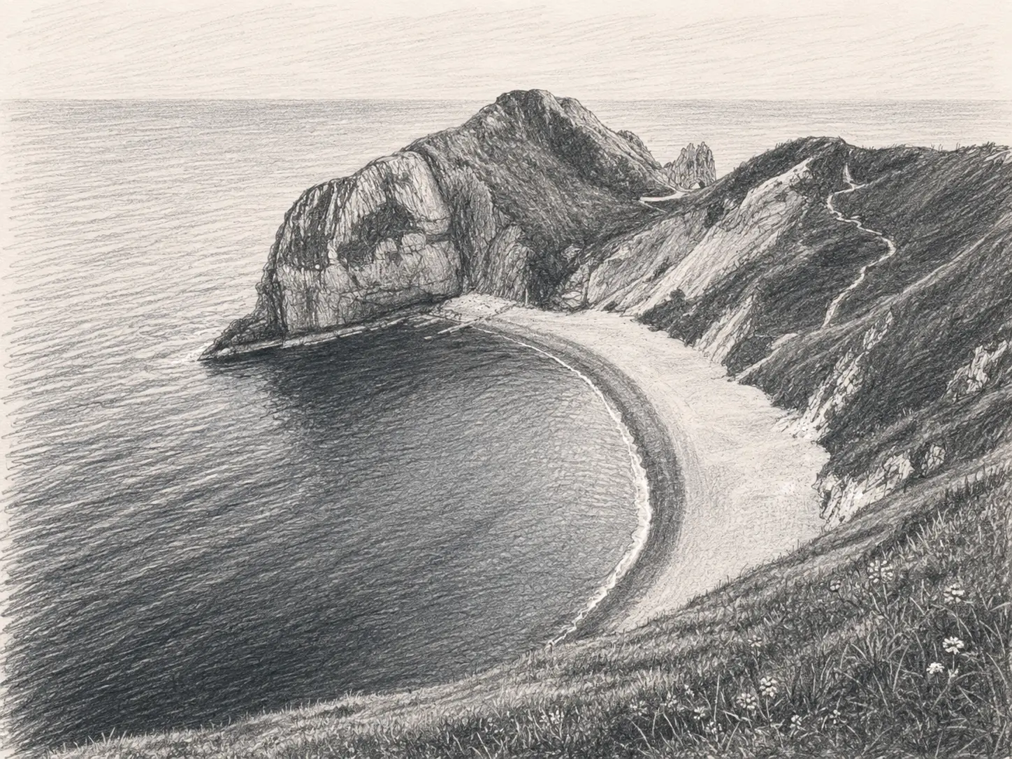 Pencil sketch of Durdle Door on the Dorset coast